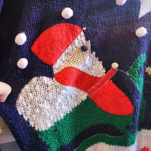Vintage Adell Barre 80s/90s Holiday Christmas Sweater Santa Claus & Rudolph L - Picture 3 of 9